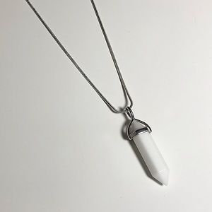 White Crystal Gemstone Pointed Pendant Necklace Silver Chain